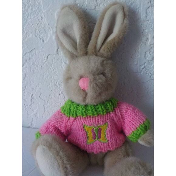 Vtg Beige Bunny with Pink Sweater Plush Toy Rabbit Stuffed 10" GAC 1999 Easter - Picture 2 of 6
